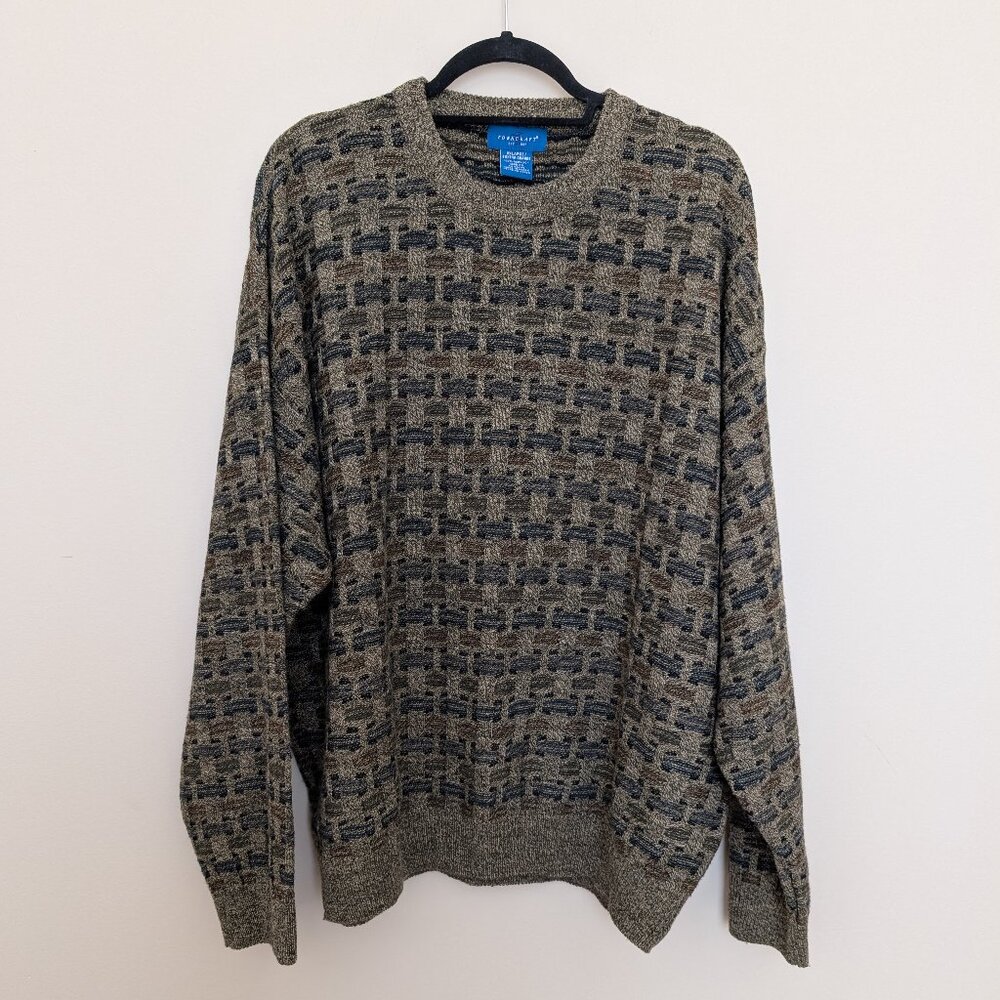 VINTAGE 1980s Towncraft sweater brown and navy blue XXLarge EUC